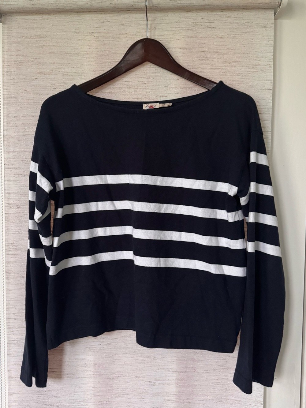Faherty Navy and White Striped Breton Style Long Sleeve Top